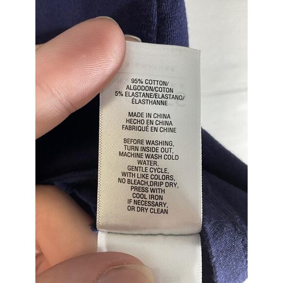 Jones New York Signature Shirt Womens Large Navy Blue Crochet Split Neck Top - Picture 8 of 10